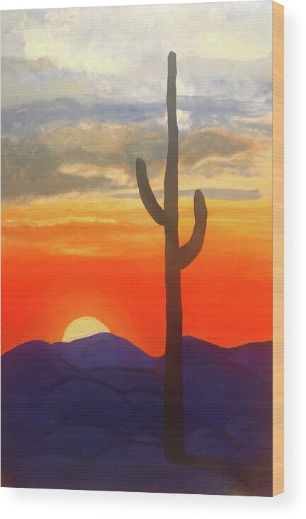 New Mexico Wood Print featuring the painting New Mexico Sunset by Christina Wedberg