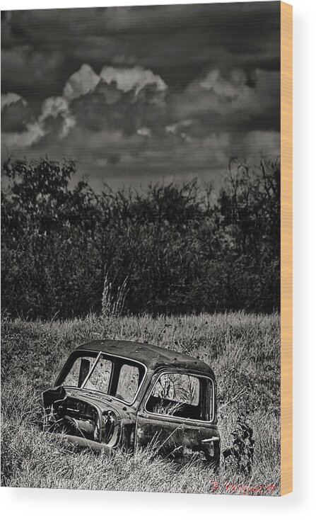 Car Wood Print featuring the photograph Old Truck Cab In Field by Rene Vasquez