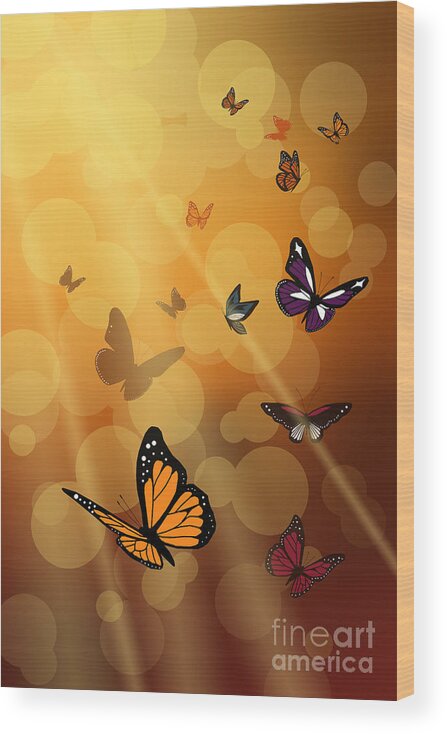 Butterfly Wood Print featuring the digital art On Paper Wings by Alice Chen