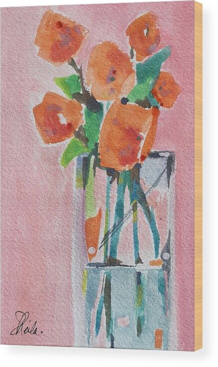 Still Life Wood Print featuring the painting Orange Flowers by Sheila Romard