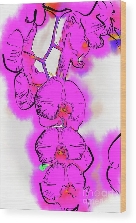 Botanical Wood Print featuring the digital art Orchid Blooms Watercolor by Kirt Tisdale