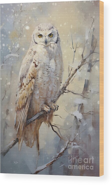 Snowy Owl Wood Print featuring the painting Owl In The Snow by Tina LeCour