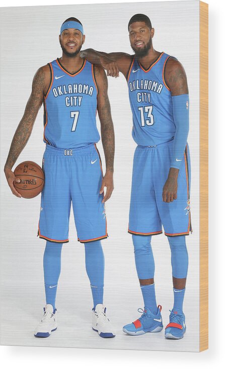 Media Day Wood Print featuring the photograph Paul George and Carmelo Anthony by Layne Murdoch