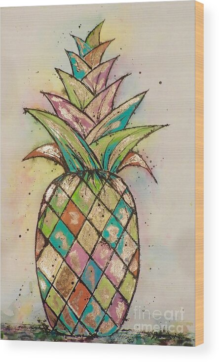 Pineapple Wood Print featuring the painting Pineapple Gold by Midge Pippel
