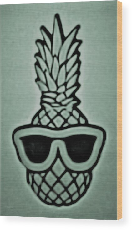 Pineapple Wood Print featuring the photograph Pineapple With Sunglasses Green by Rob Hans
