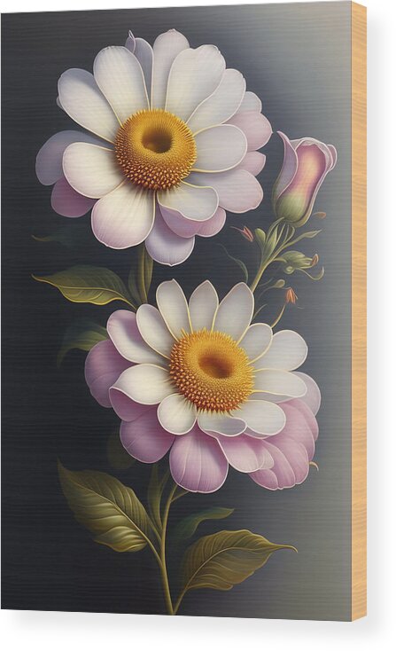 Illustration Wood Print featuring the digital art Pink and White Flower Blooms by Lori Hutchison