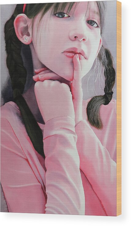 Portrait Wood Print featuring the painting Pinky by Denny Bond