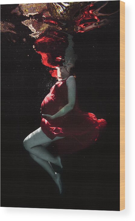 Underwater Wood Print featuring the photograph Pregnant in Red by Gemma Silvestre