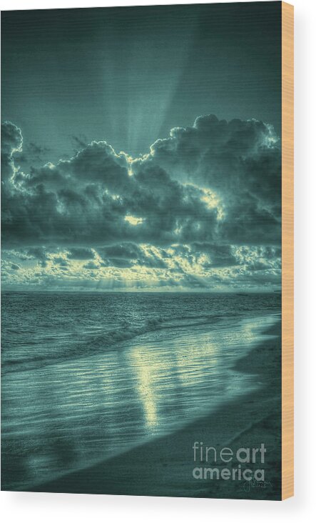 Sunrise Wood Print featuring the photograph Punta Cana Sunrise In Teal by Jeff Breiman