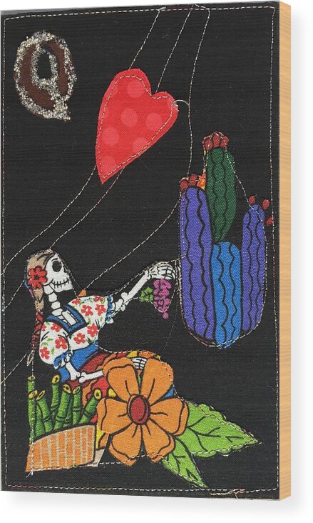 Queen Of Hearts Wood Print featuring the mixed media Queen of Hearts by Vivian Aumond