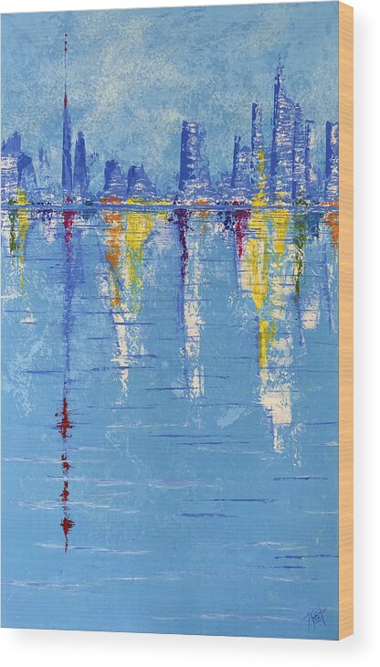 Abstract Wood Print featuring the painting Rainbow City by Tes Scholtz