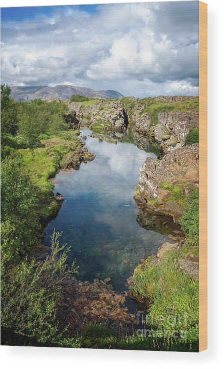 Iceland Wood Print featuring the photograph Reflections in Thingvellir, Iceland by Delphimages Photo Creations