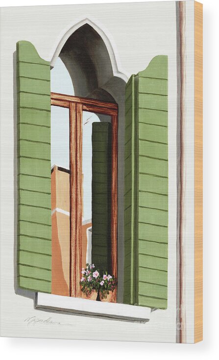 Window Reflections Wood Print featuring the painting REFLECTIONS OF VENICE - Prints of Oil Painting by Mary Grden