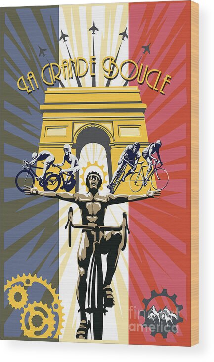 Tour De France Wood Print featuring the painting retro Tour de France Arc de Triomphe by Sassan Filsoof