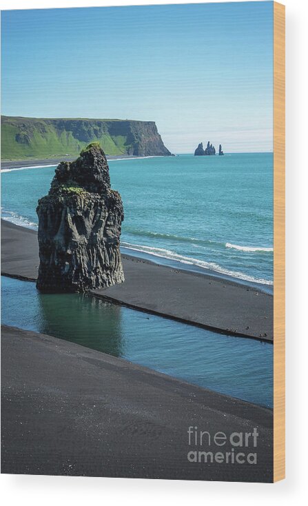 Iceland Wood Print featuring the photograph Reynisfjara black beach, Iceland by Delphimages Photo Creations