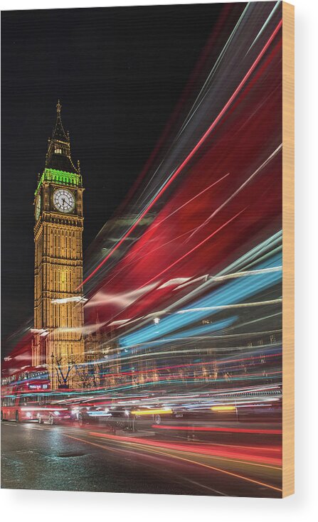 Big Ben Wood Print featuring the photograph Rush Hour Chaos by Linda Villers
