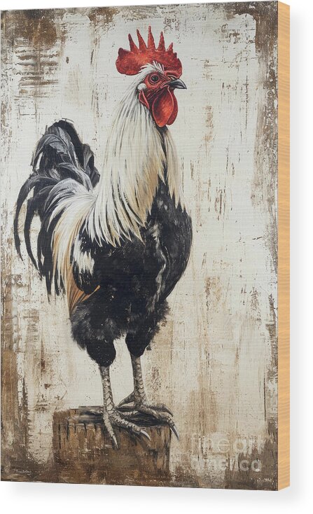 Rooster Wood Print featuring the painting Rustic Country Rooster by Tina LeCour