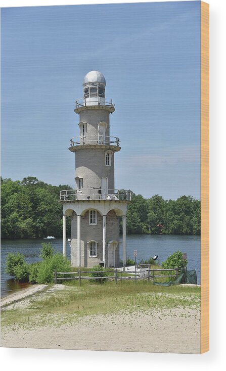 Lighthouse Wood Print featuring the photograph Rustic old New England Lighthouse by Mark Stout