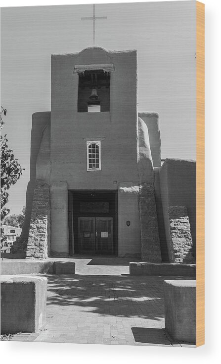 American West Wood Print featuring the photograph San Miguel Chapel Black and White by John McGraw