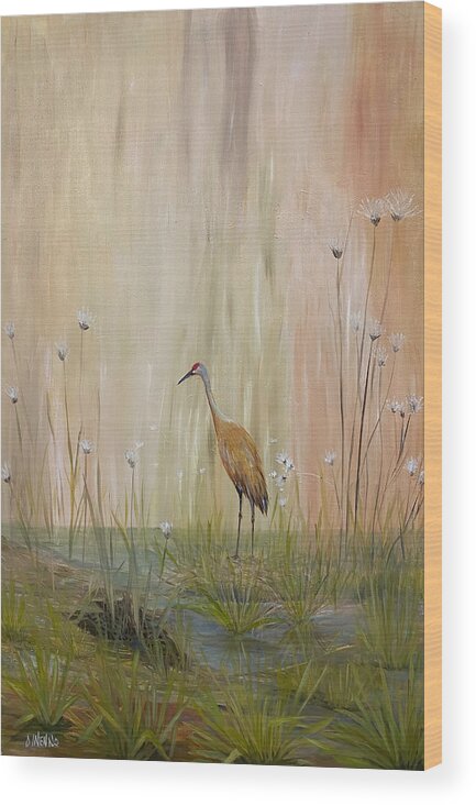 Sandhill Crane Wood Print featuring the painting Sandhill Crane by Sue Dinenno
