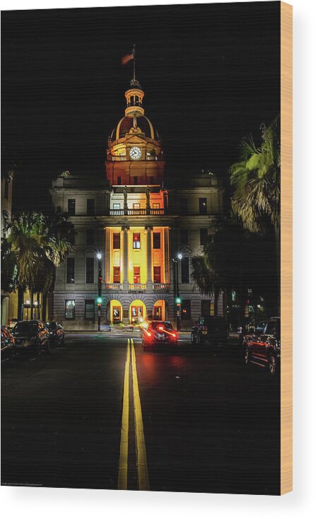 Savannah Wood Print featuring the photograph Savannah City Hall at night by Kenny Thomas