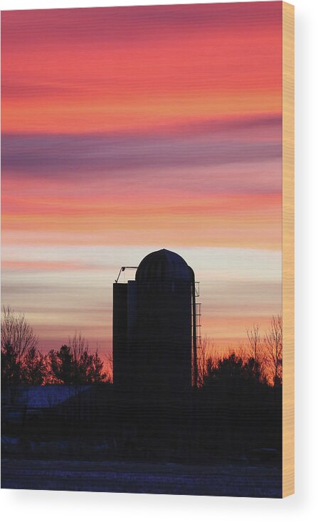 Sunrise Wood Print featuring the photograph Silo Sunrise by Brook Burling