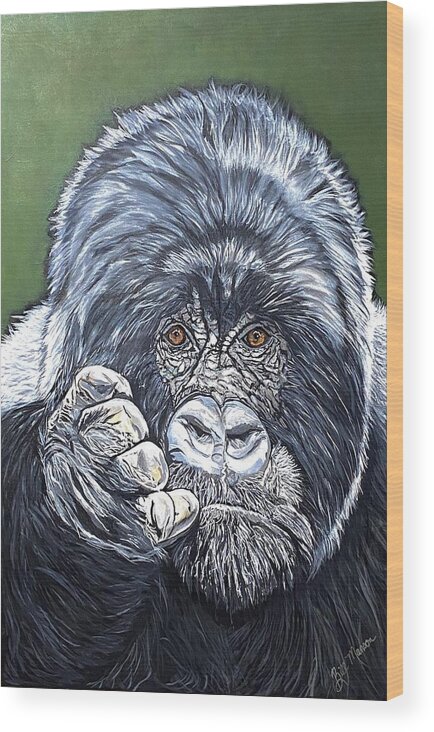  Wood Print featuring the painting Silverback Gorilla-Gentle Giant by Bill Manson