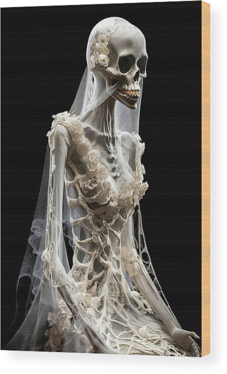 Skeleton Wood Print featuring the digital art Skeleton Bride 03 by Matthias Hauser