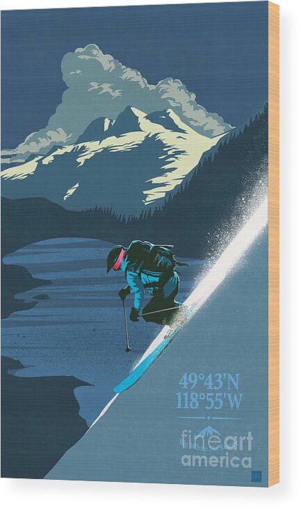 Retro Ski Art Wood Print featuring the painting Ski Big White Retro Travel Poster by Sassan Filsoof