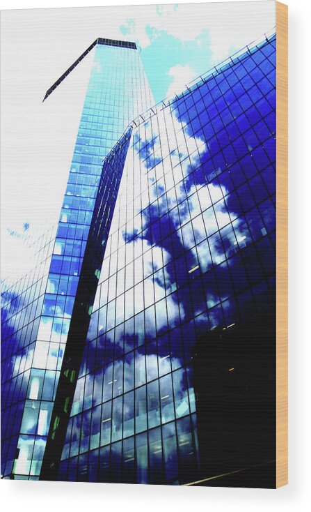 Skyscraper Wood Print featuring the photograph Skyscraper In Clouds In Warsaw, Poland 4 by John Siest