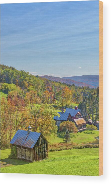 Sleepy Hollow Farm Wood Print featuring the photograph Sleepy Hollow Farm and Fall Colors in Pomfret Vermont by Juergen Roth