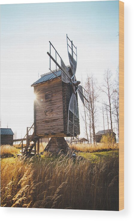 Medieval Wood Print featuring the photograph Small wooden mill with beautiful sun star by Vaclav Sonnek