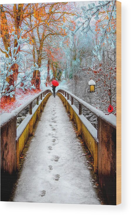 Carolina Wood Print featuring the photograph Snowy Walk by Debra and Dave Vanderlaan