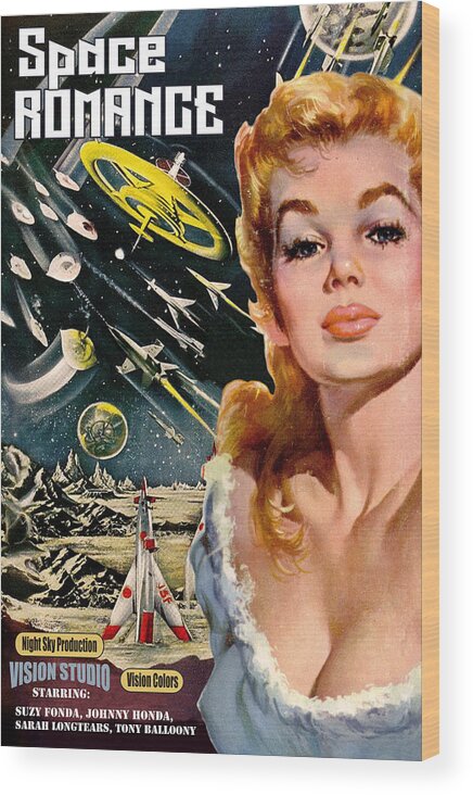 Pinup Wood Print featuring the digital art Space Romance by Long Shot