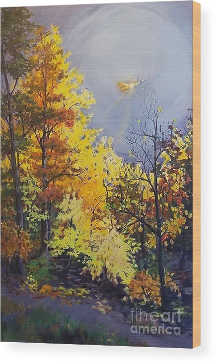 Trees Wood Print featuring the painting Spotlight on Autumn by Merana Cadorette