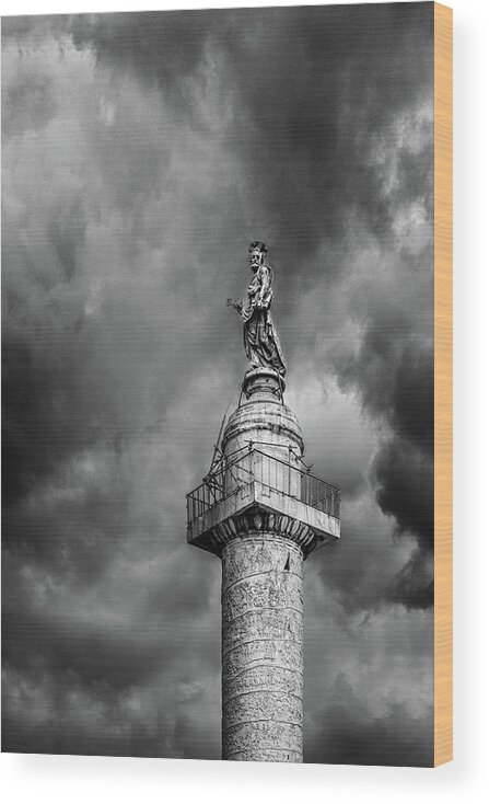 B&w Wood Print featuring the photograph St. Peter On A Pole by Mike Schaffner
