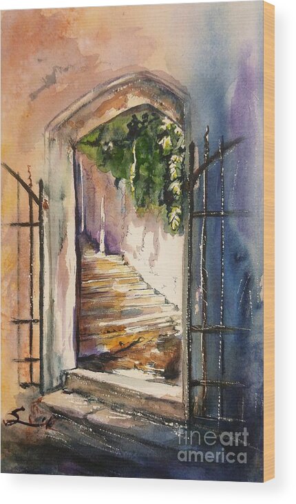 Stairway Wood Print featuring the painting Stairway to Heaven by Sonia Mocnik