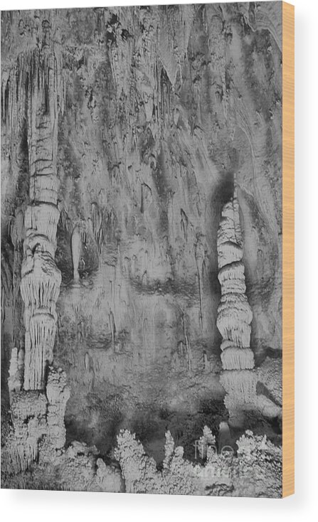 Carlsbad Wood Print featuring the photograph Stalactites At Carlsbad Caverns Portrait Black And White by Adam Jewell