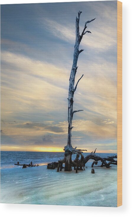Clouds Wood Print featuring the photograph Standing Tall at Low Tide Jekyll Island Sunrise by Debra and Dave Vanderlaan