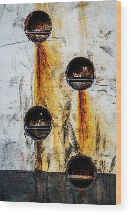 Abstract Wood Print featuring the photograph Steel Ship Foot Holds by Tony Locke