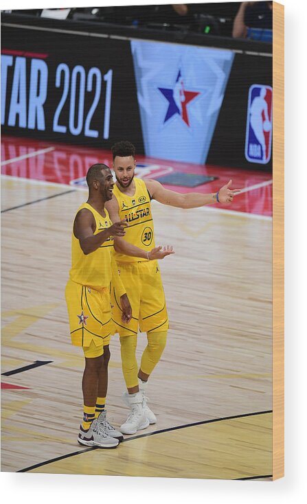 Stephen Curry Wood Print featuring the photograph Stephen Curry and Chris Paul by Adam Hagy