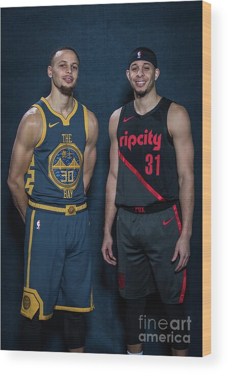 Nba Pro Basketball Wood Print featuring the photograph Stephen Curry and Seth Curry by Michael J. Lebrecht Ii