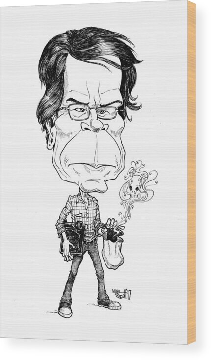 Caricature Wood Print featuring the drawing Stephen King by Mike Scott