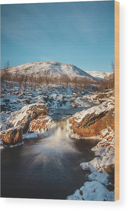 Tourism Wood Print featuring the photograph Storforsen waterfall in Silsand, Senja, Norway by Vaclav Sonnek
