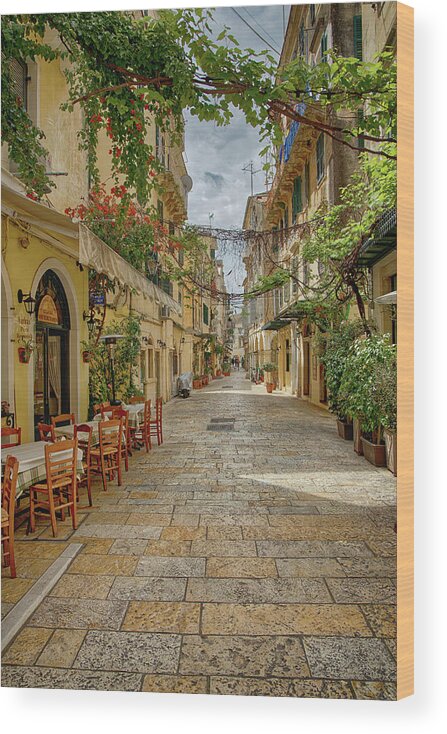 Street Wood Print featuring the photograph Street in Corfu Greece by John Gilham