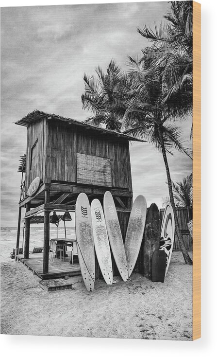 African Wood Print featuring the photograph Summer Surf Shack Black and White by Debra and Dave Vanderlaan