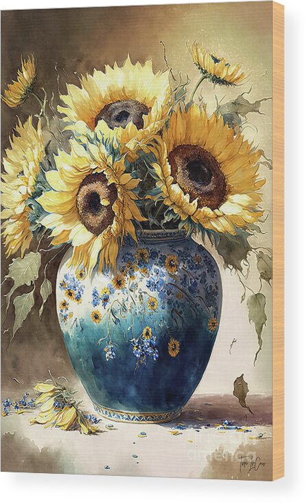 Sunflowers Wood Print featuring the painting Sunflower Bouquet by Tina LeCour