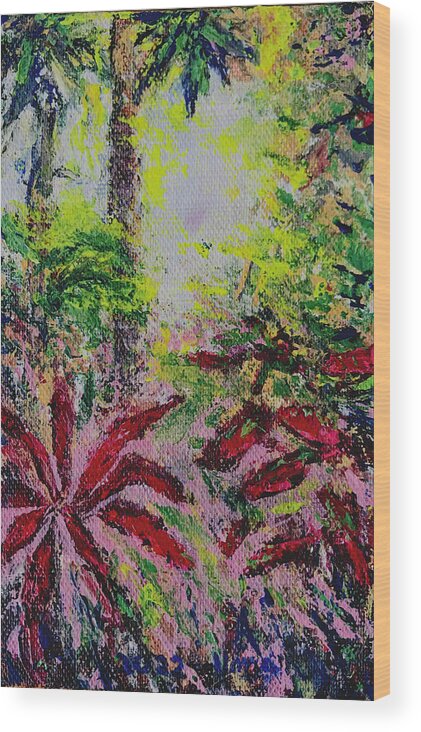 Sunny Day In The Garden Wood Print featuring the painting Sunny day in the garden by Uma Krishnamoorthy