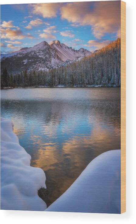 Sunrise Wood Print featuring the photograph Sunrise Snow at Bear Lake by Darren White