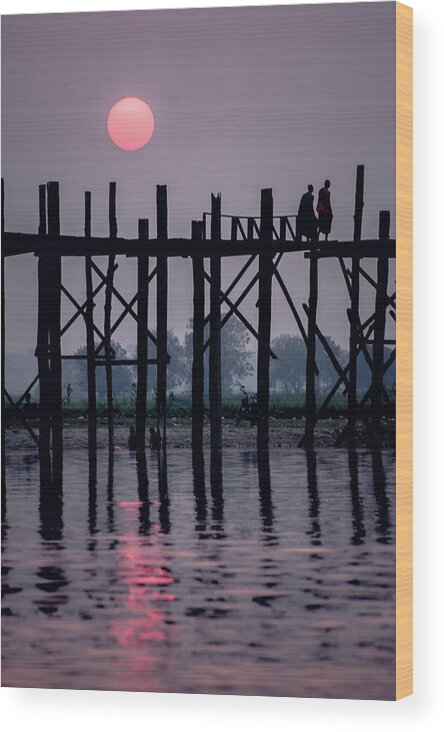 Mandalay Wood Print featuring the photograph Sunset at U-Bein Bridge by Arj Munoz